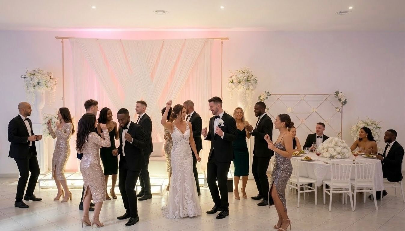 La piste de danse et la salle décorée d'Eve Réception pendant un mariage à Cormeilles-en-Parisis