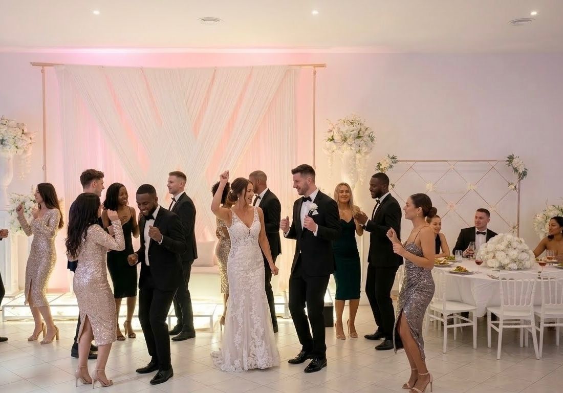La piste de danse et la salle décorée d'Eve Réception pendant un mariage à Cormeilles-en-Parisis